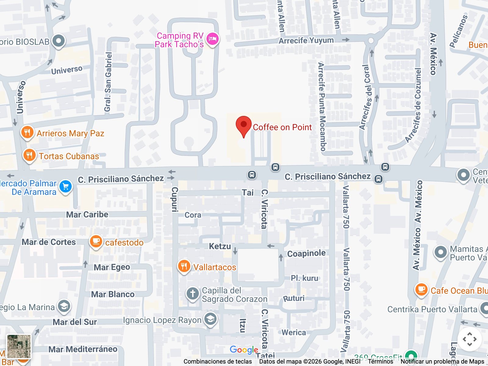 Map: Coffee on Point on C. Prisciliano Sánchez, Centro City Plaza, Puerto Vallarta